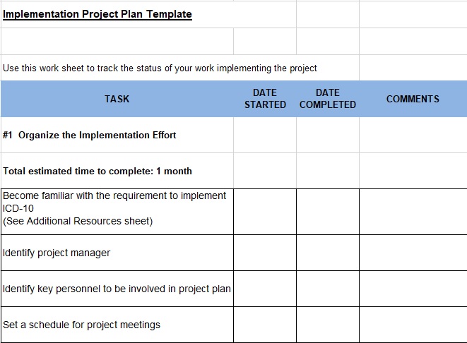 implementation project plan template