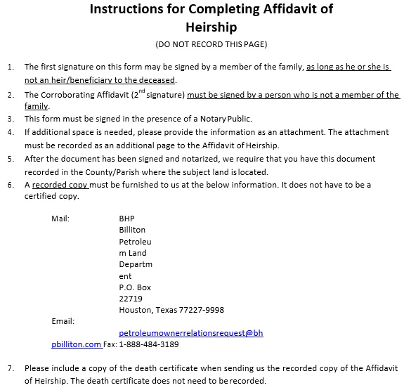 instructions for completing affidavit of heirship certificate