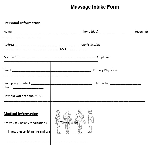 massage intake form template