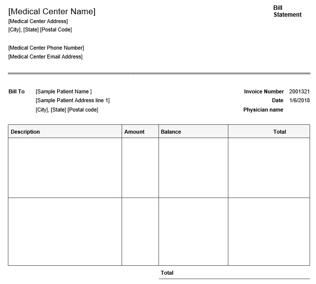 medical billing statement template