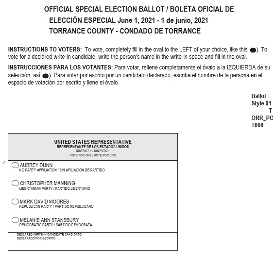 official special election ballot template