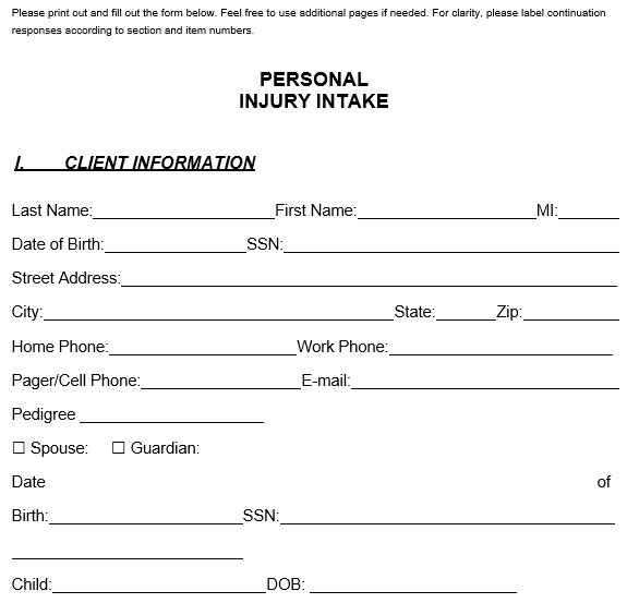 personal injury intake form