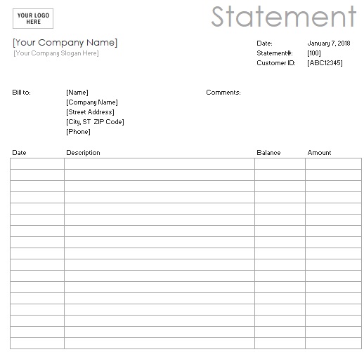 printable billing statement template 8