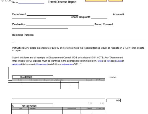 printable travel expense report form