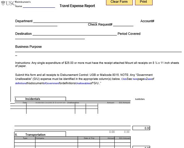 printable travel expense report form