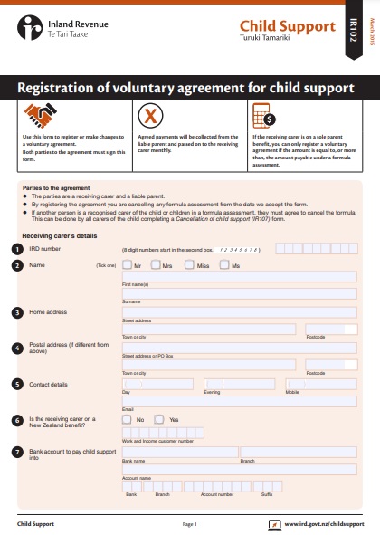 registration of voluntary agreement for child support