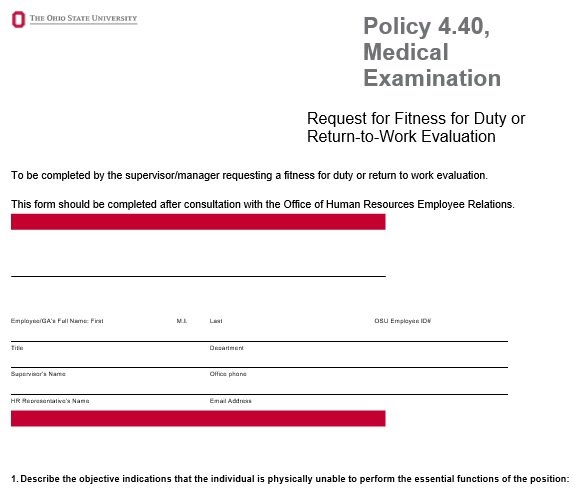 request for fitness for duty or return to work evaluation form
