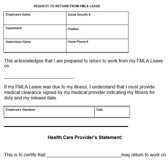 request to return from fmla leave form