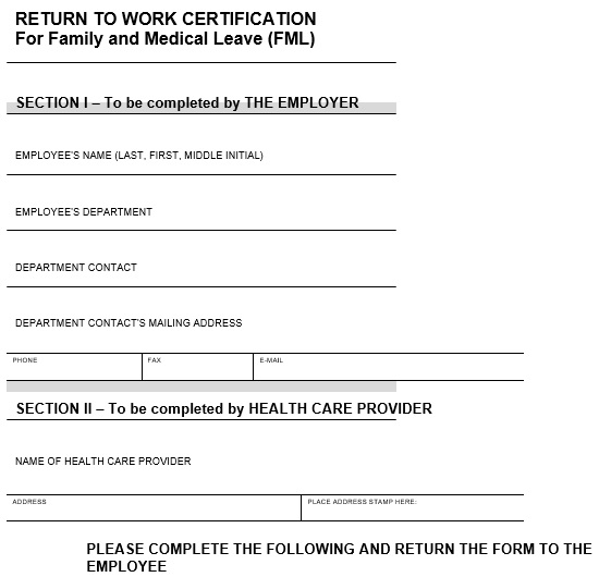 return to work certification for family and medical leave