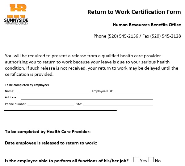 return to work certification form