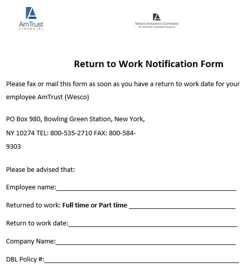 return to work notification form