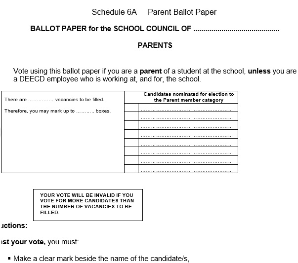 sample ballot paper for student council