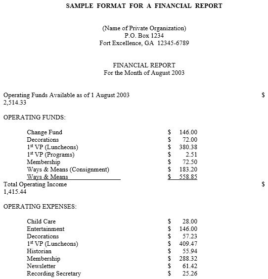 sample format for financial report