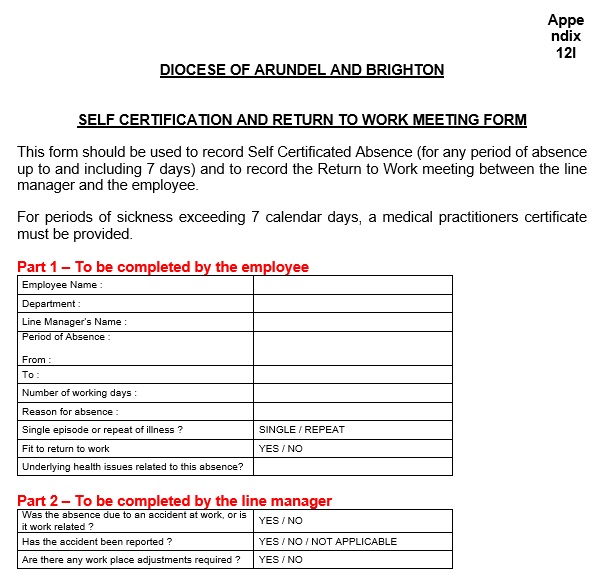 self certification and return to work meeting form template