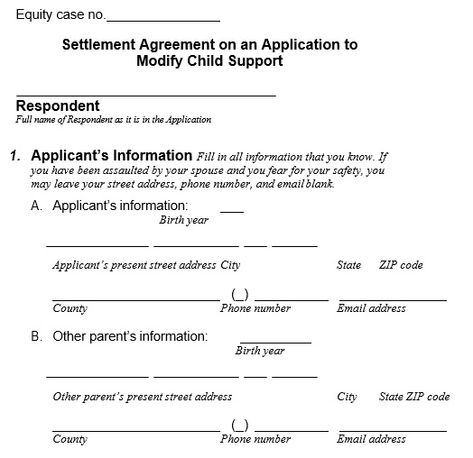 settlement agreement on an application to modify child support