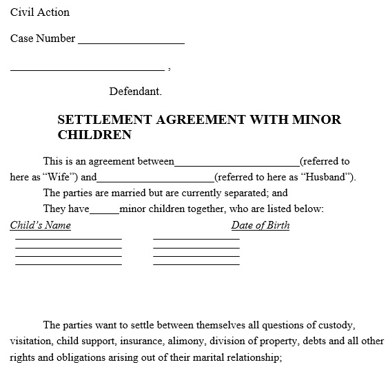 settlement agreement with minor children