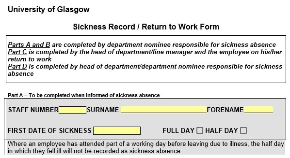 sickness record return to work form