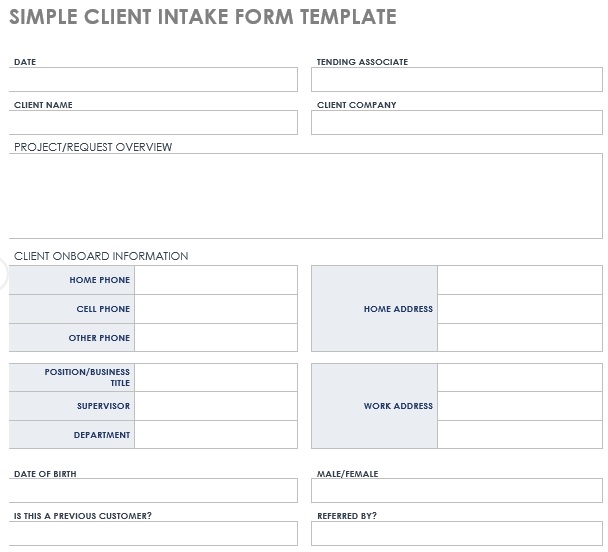 simple client intake form template free