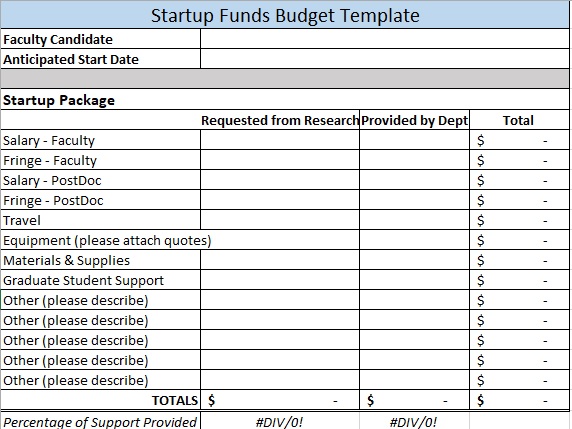 startup funds budget template