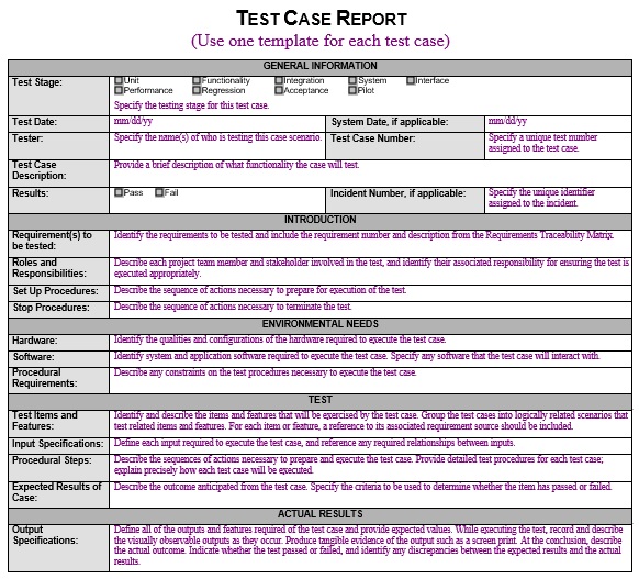 test case report template
