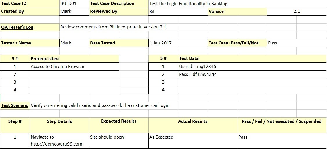 Test Script Template Excel