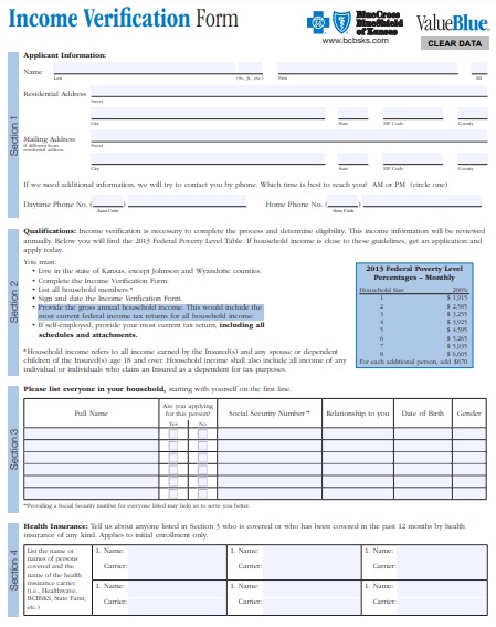 income verification form enrollment form with health statement