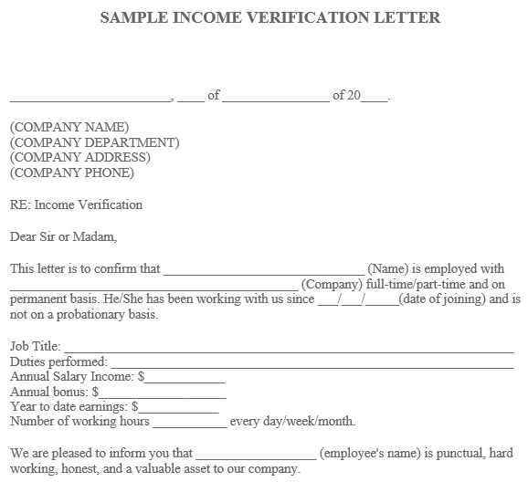 sample income verification letter