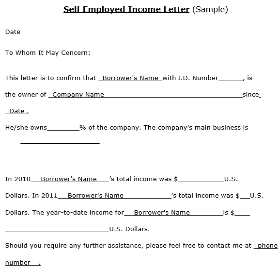 self employed income letter