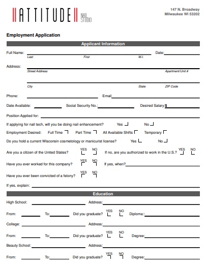 free employment application template 10