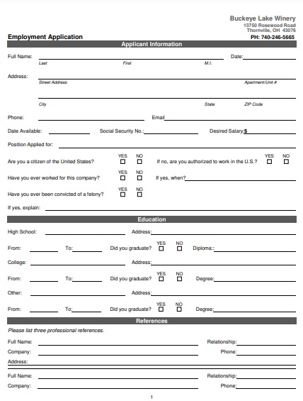 free employment application template 5