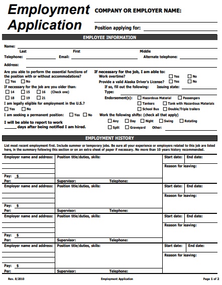 free employment application template 6