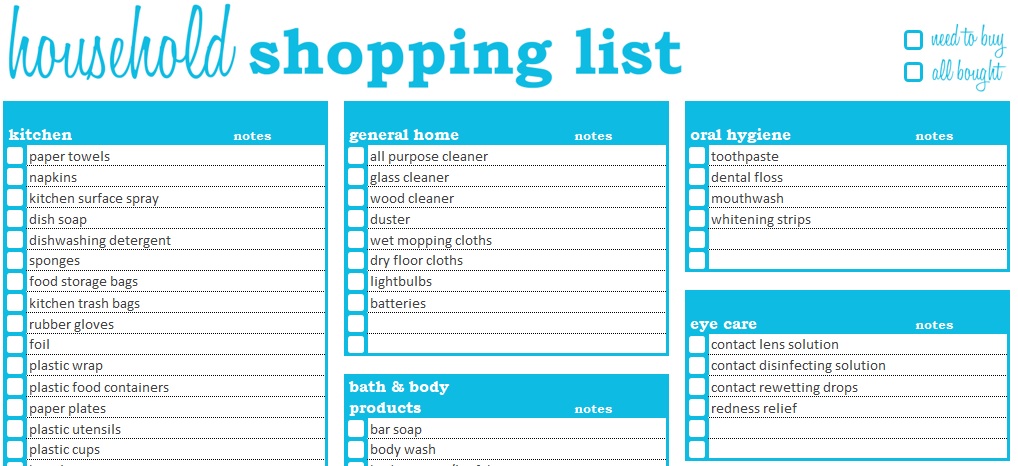 free grocery list template 6