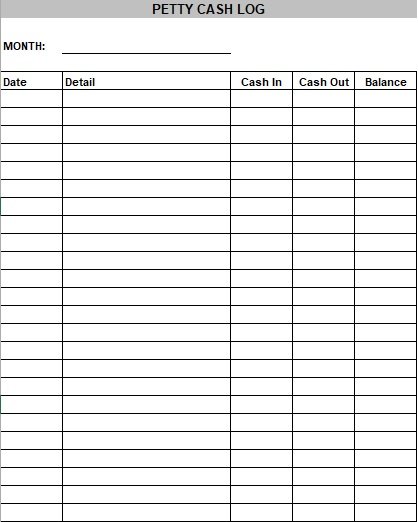 21 Free Printable Petty Cash Log Templates Excel Word Pdf Best