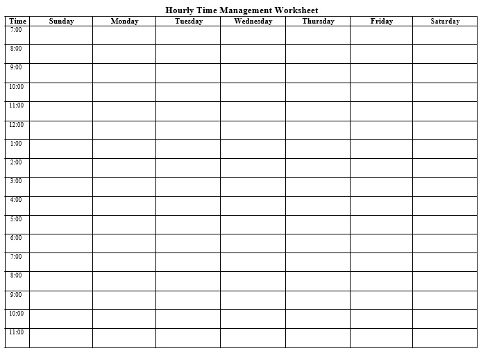 hourly time management worksheet