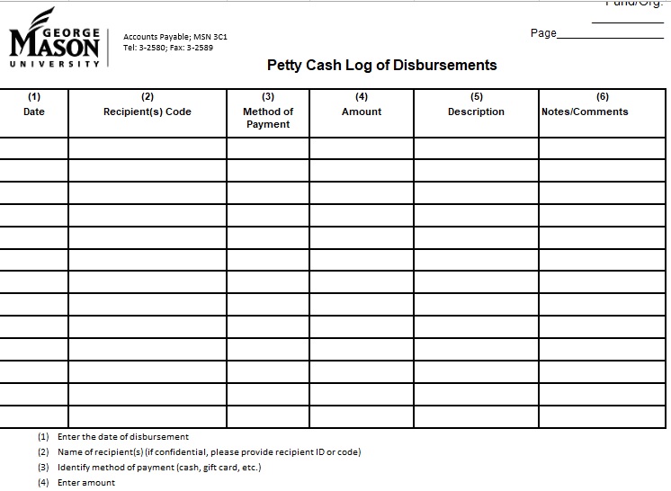 petty cash log of disbursements template