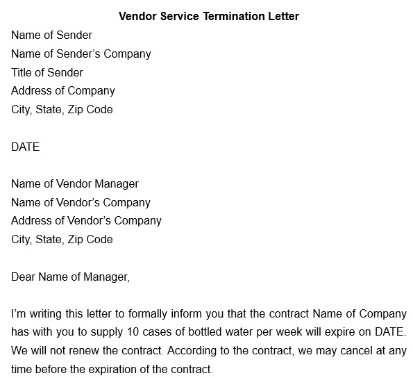 vendor service termination letter