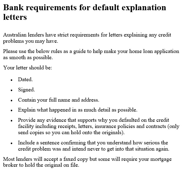 bank requirements for default explanation letter