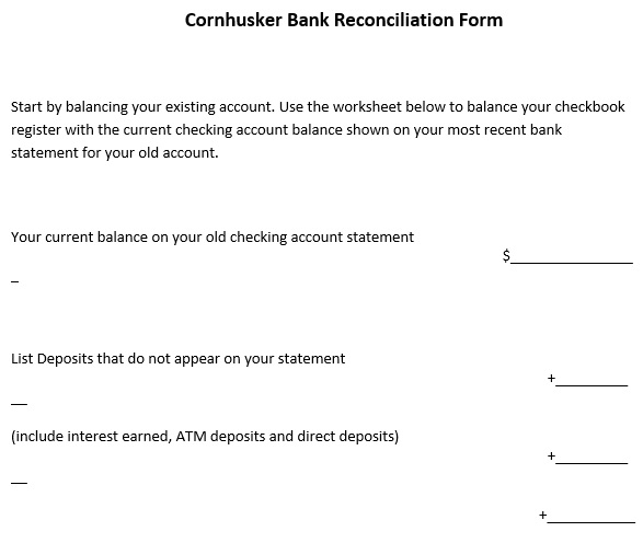 cornhusker bank reconciliation form