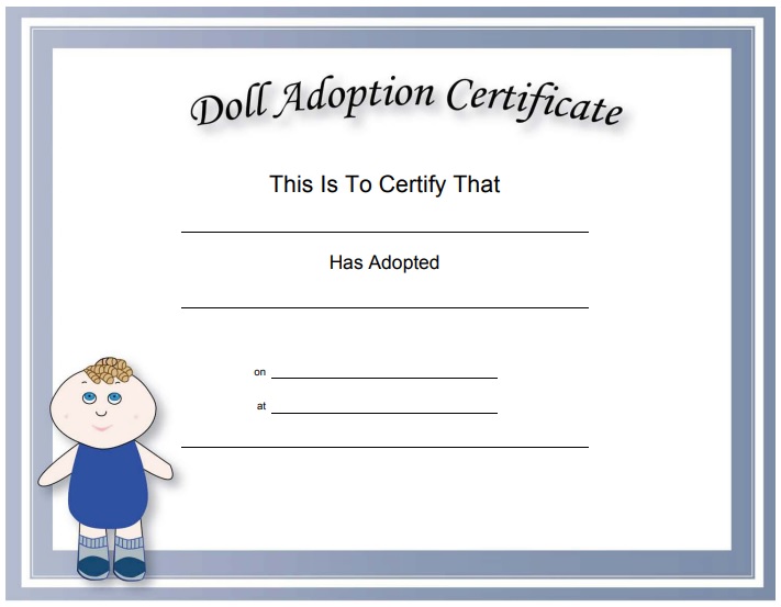 doll adoption certificate template