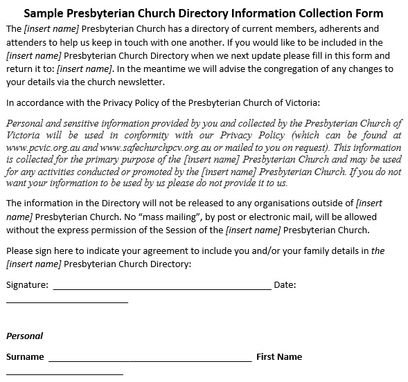 free church directory template