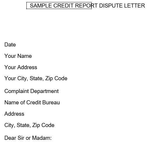 free credit dispute letter 13