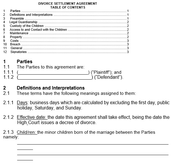 free divorce settlement agreement template 17