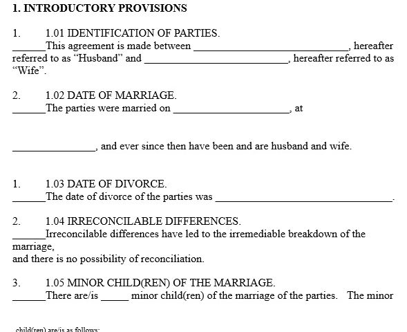 free divorce settlement agreement template 18