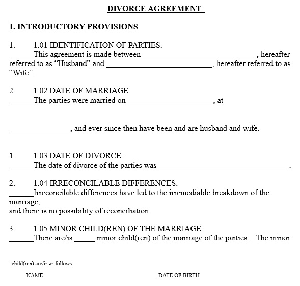 free divorce settlement agreement template 18