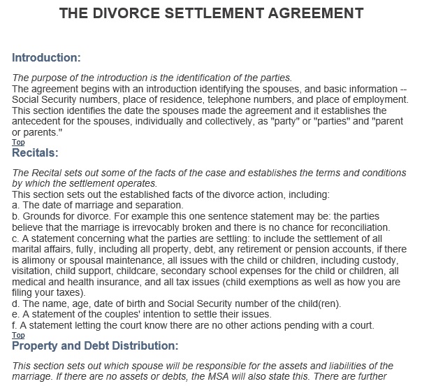 free divorce settlement agreement template 4