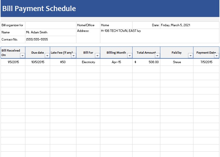 free payment schedule template 16