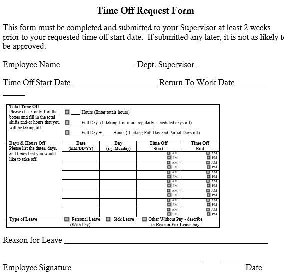 free time off request form 10