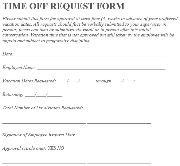 free time off request form template