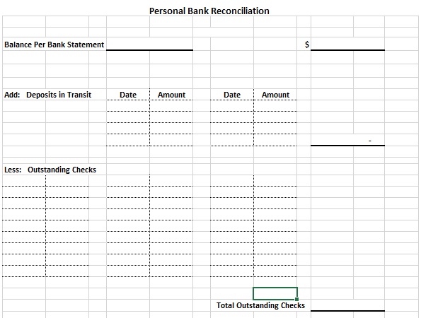 personal bank reconciliation template