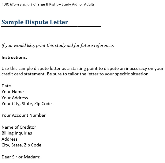 sample credit dispute letter
